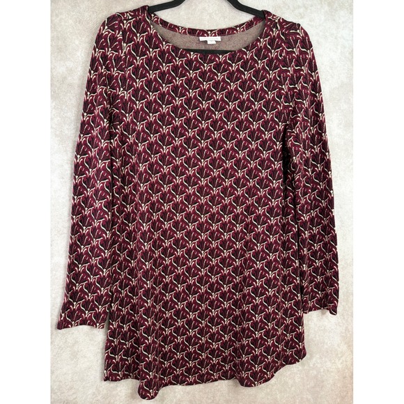 J. Jill Tops - J. Jill Tunic Top Women Medium Burgundy Geometric Ponte Knit Long Sleeve Scoop